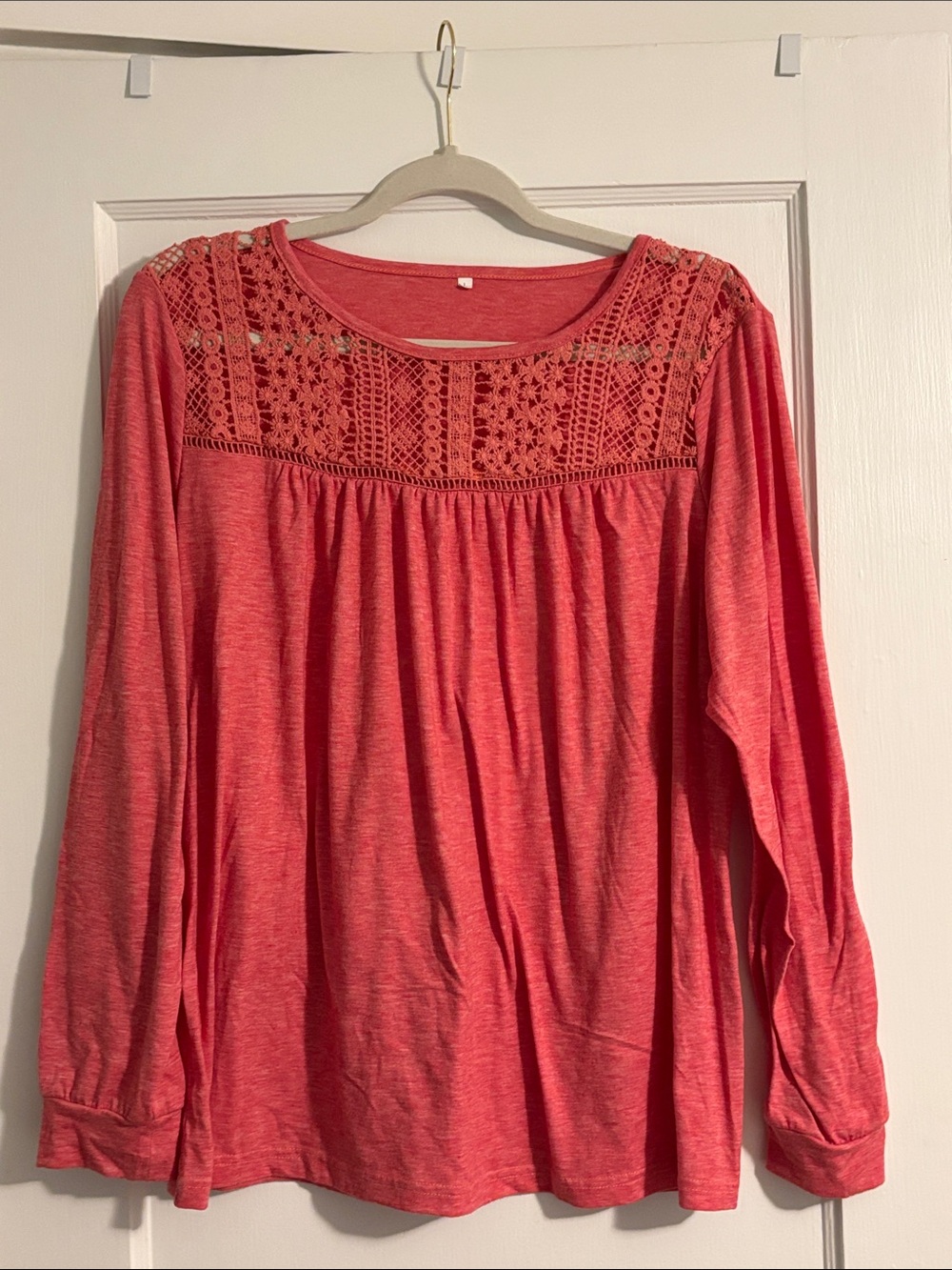 Women's Coral Crochet Yoke Long-Sleeve Top